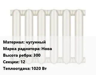 Радиатор чугунный чугунный Нова 300х12 1020 Вт